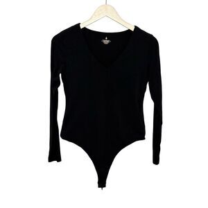 iuga black long sleeve deep v-neck bodysuit - XL